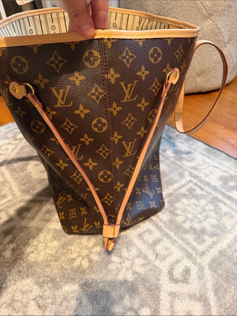 Designer Inspired Monogram Everyday Tote in Brown & Tan Length 14x12x20 - Picture 16 of 16